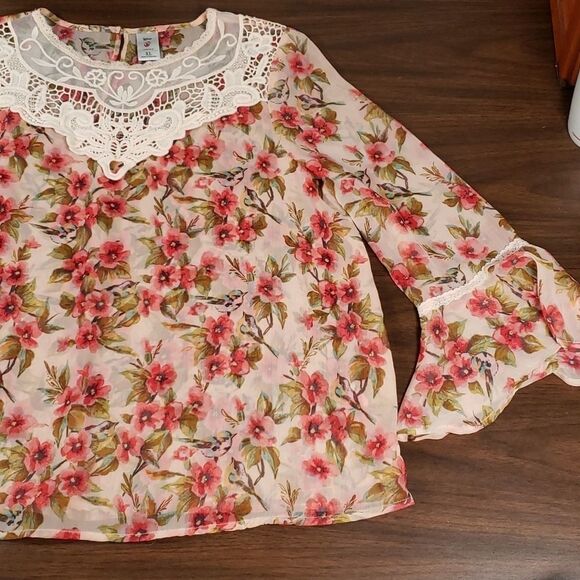 Disney x‎ Lauren Conrad Snow White Sheer Floral & Bird Lace Neck Top Shirt XL - Picture 4 of 11